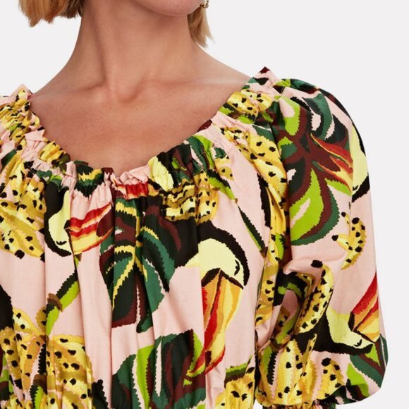 FARM RIO Toucananas Tiered Cotton Off-The-Shoulder Maxi Dress Small - Picture 7 of 12